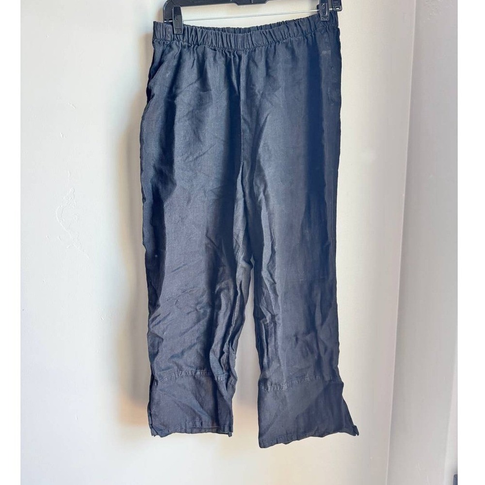 Match Point Black Linen Wide Leg Crop Pants S Minimalist Quiet Luxury Boho
